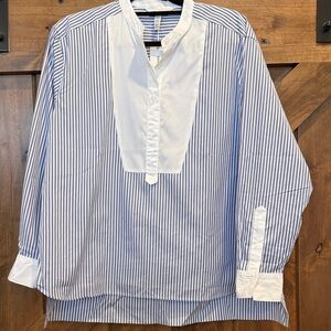 Spanx NWT Blue and White Poplin Tuxedo Shirt Size Medium